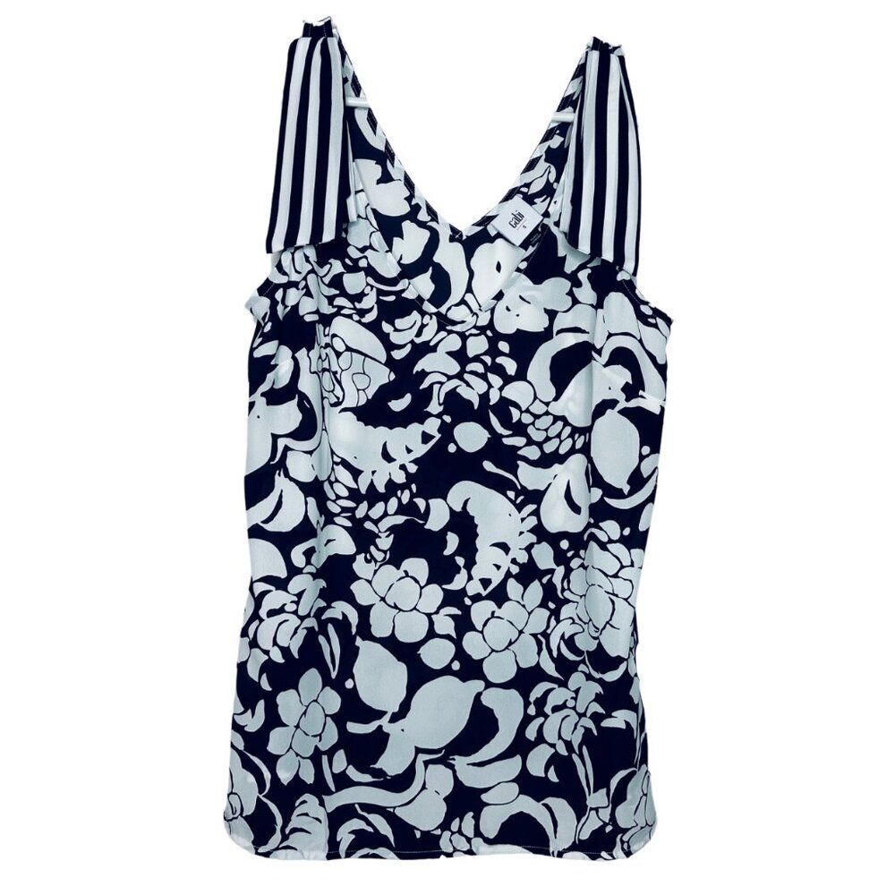 Cabi Shoulder Tie Sleeveless Shirt | Women's Size S Blue White Floral Tank Top